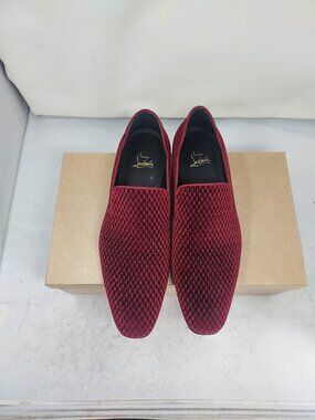 Christian Louboutin Mens Dandy Chick Orlato Bordeaux Red Velvet Shoe